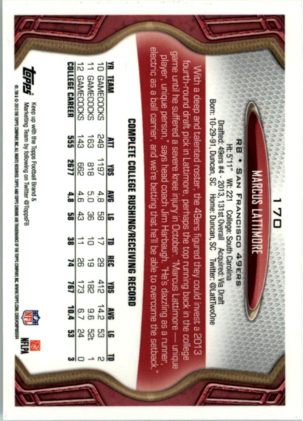 2013 Topps Chrome Football Part 1 Main Set Cards #1 to #220 - Picture 329 of 429
