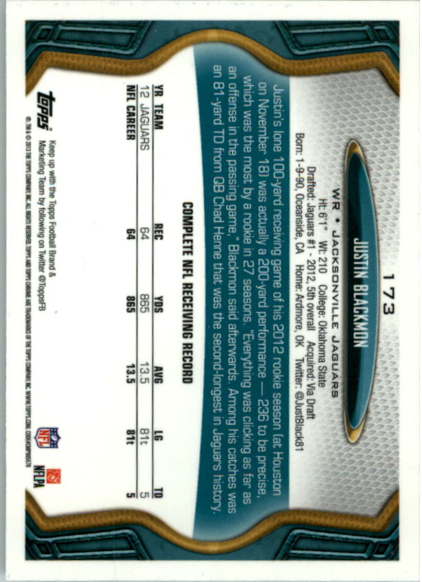 2013 Topps Chrome Football Part 1 Main Set Cards #1 to #220 - Picture 335 of 429