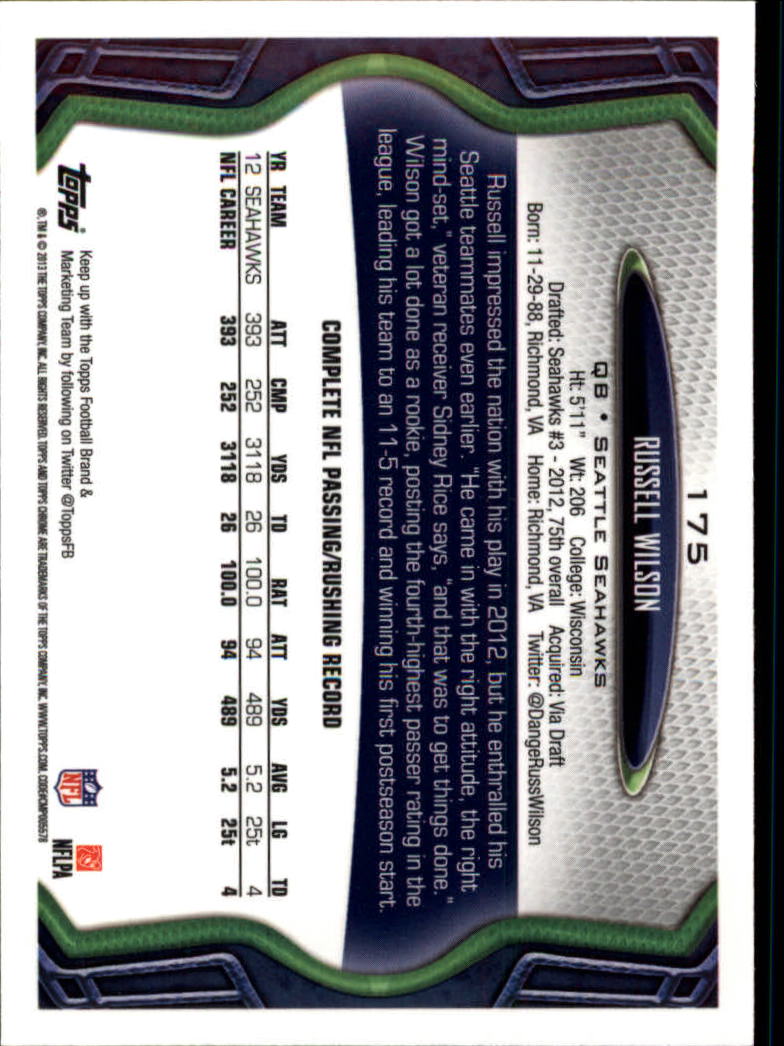2013 Topps Chrome Football Part 1 Main Set Cards #1 to #220 - Picture 339 of 429