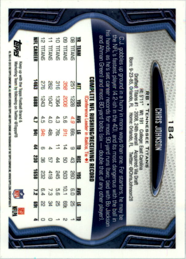 2013 Topps Chrome Football Part 1 Main Set Cards #1 to #220 - Picture 357 of 429