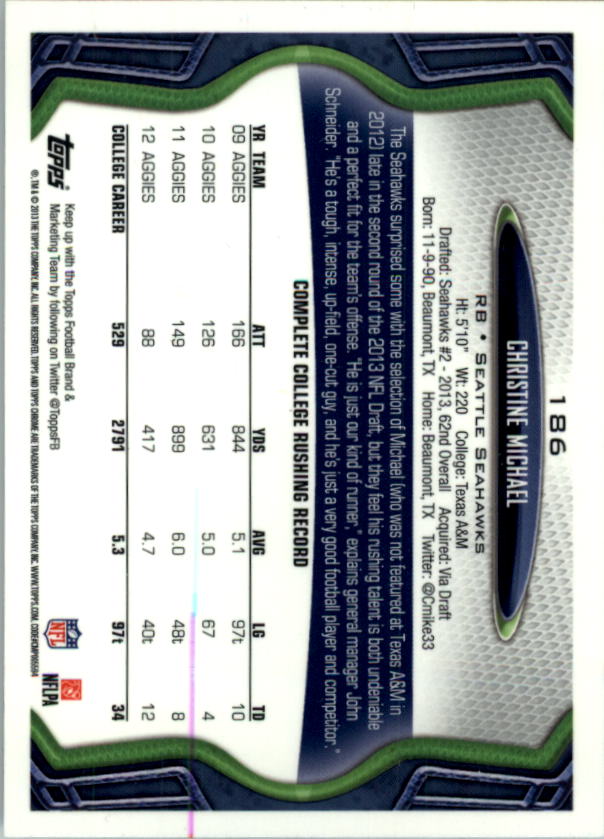 2013 Topps Chrome Football Part 1 Main Set Cards #1 to #220 - Picture 361 of 429