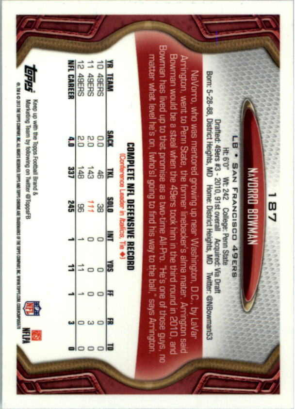 2013 Topps Chrome Football Part 1 Main Set Cards #1 to #220 - Picture 363 of 429