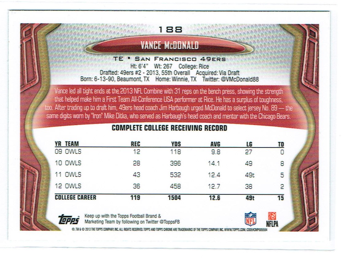 2013 Topps Chrome Football Part 1 Main Set Cards #1 to #220 - Picture 365 of 429