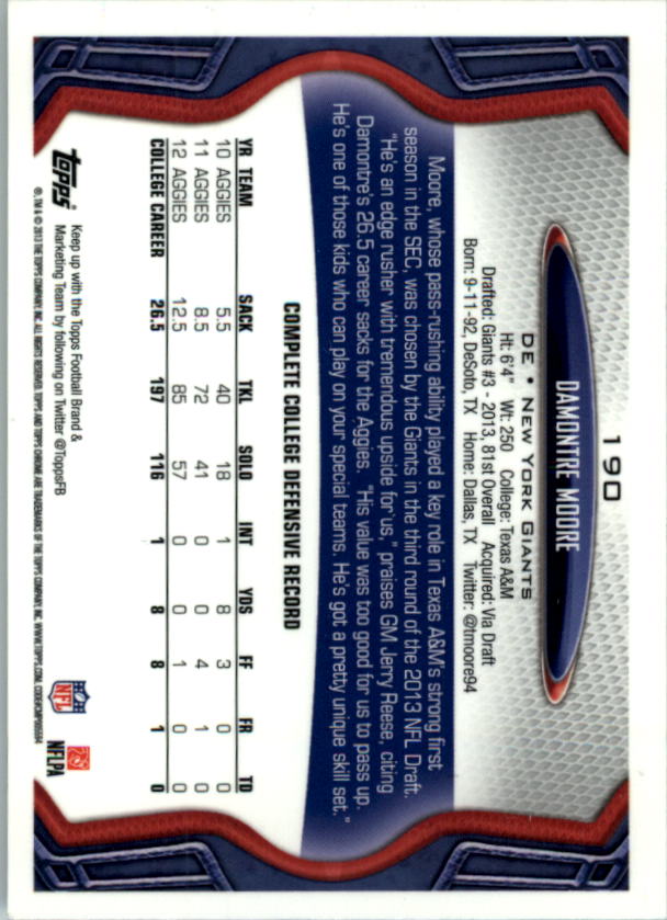 2013 Topps Chrome Football Part 1 Main Set Cards #1 to #220 - Picture 369 of 429