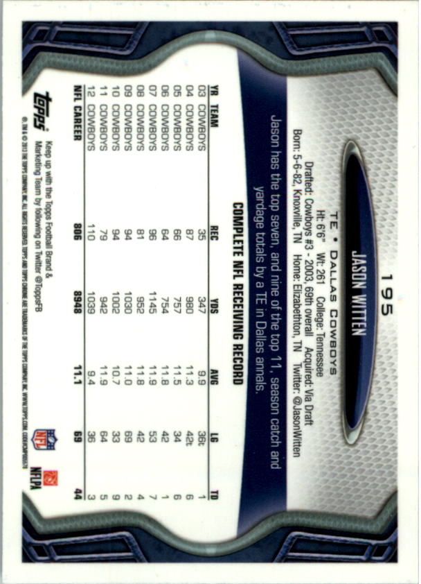 2013 Topps Chrome Football Part 1 Main Set Cards #1 to #220 - Picture 379 of 429