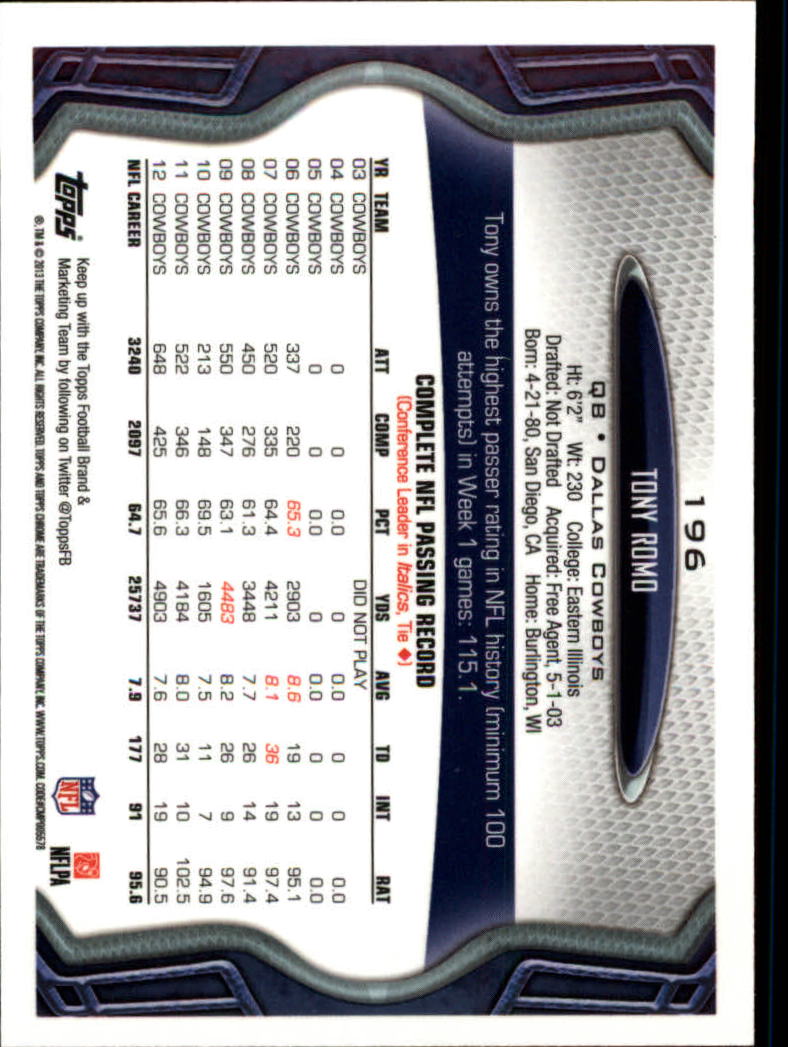 2013 Topps Chrome Football Part 1 Main Set Cards #1 to #220 - Picture 381 of 429