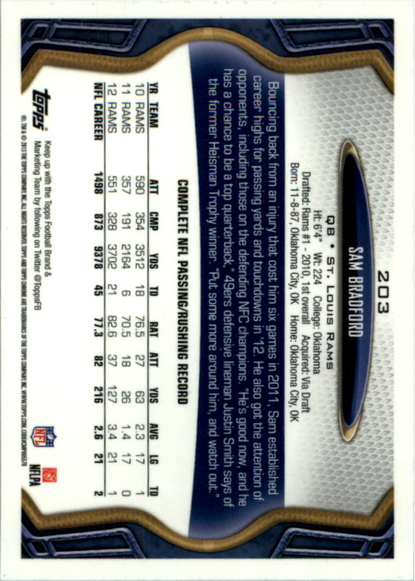 2013 Topps Chrome Football Part 1 Main Set Cards #1 to #220 - Picture 395 of 429