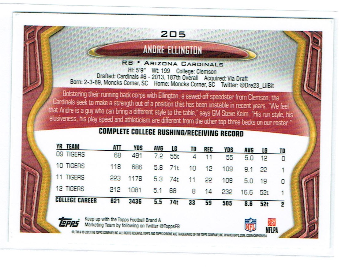 2013 Topps Chrome Football Part 1 Main Set Cards #1 to #220 - Picture 399 of 429