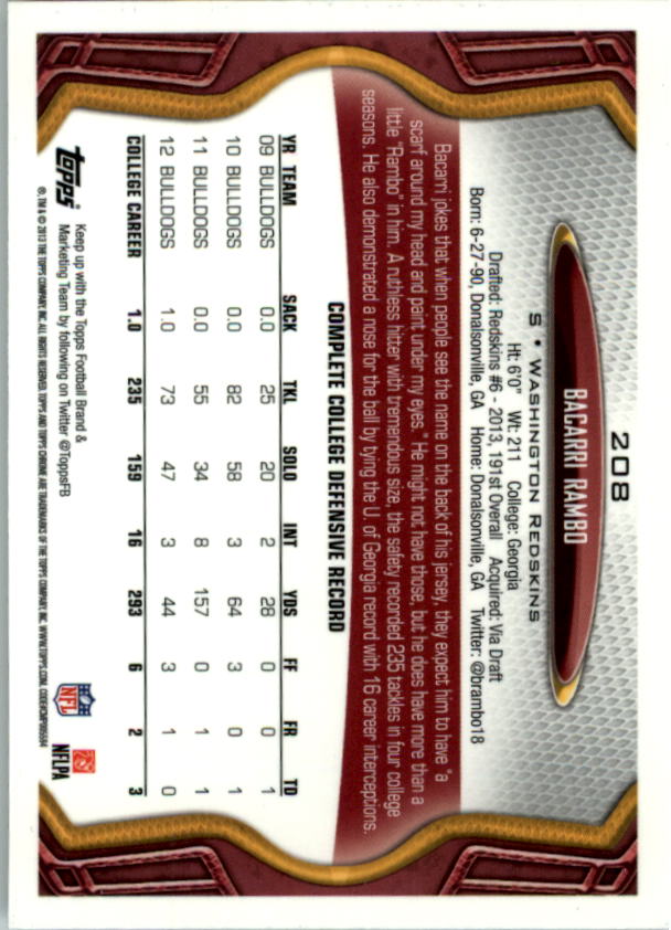 2013 Topps Chrome Football Part 1 Main Set Cards #1 to #220 - Picture 405 of 429