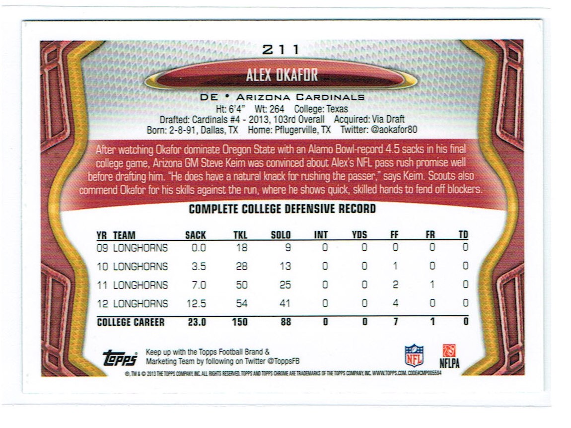 2013 Topps Chrome Football Part 1 Main Set Cards #1 to #220 - Picture 411 of 429