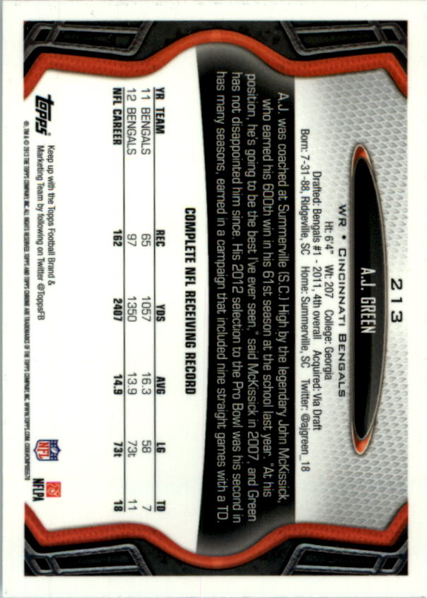 2013 Topps Chrome Football Part 1 Main Set Cards #1 to #220 - Picture 415 of 429