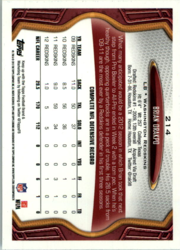 2013 Topps Chrome Football Part 1 Main Set Cards #1 to #220 - Picture 417 of 429