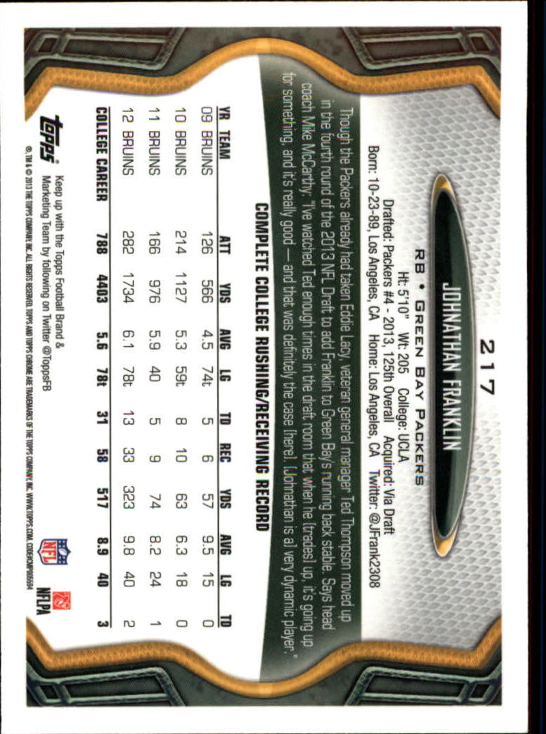 2013 Topps Chrome Football Part 1 Main Set Cards #1 to #220 - Picture 423 of 429