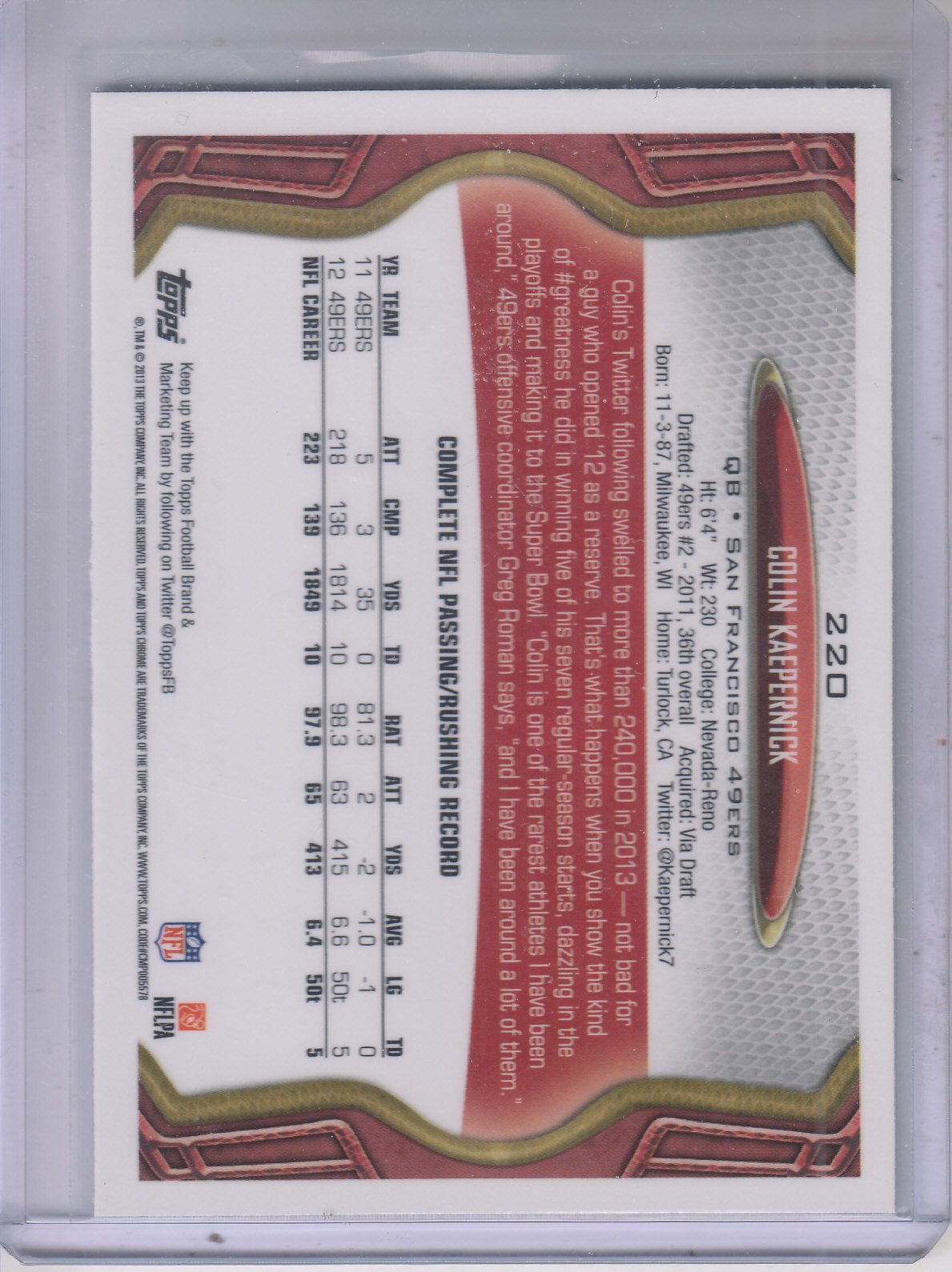 2013 Topps Chrome Football Part 1 Main Set Cards #1 to #220 - Picture 429 of 429