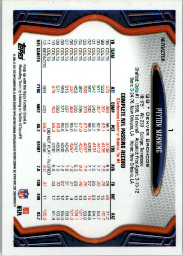 2013 Topps Chrome Football Part 2 Parallel Regular Refractors Cards #1 to #220 - Picture 3 of 246