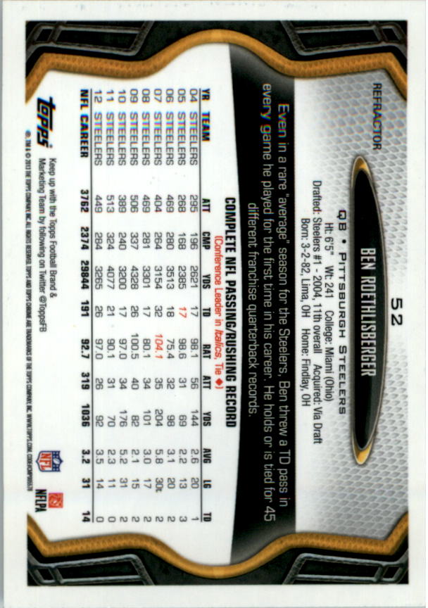 2013 Topps Chrome Football Part 2 Parallel Regular Refractors Cards #1 to #220 - Picture 49 of 246