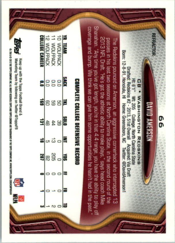 2013 Topps Chrome Football Part 2 Parallel Regular Refractors Cards #1 to #220 - Picture 67 of 246