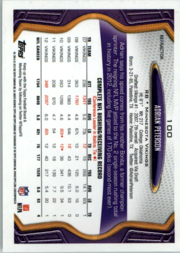 2013 Topps Chrome Football Part 2 Parallel Regular Refractors Cards #1 to #220 - Picture 100 of 246