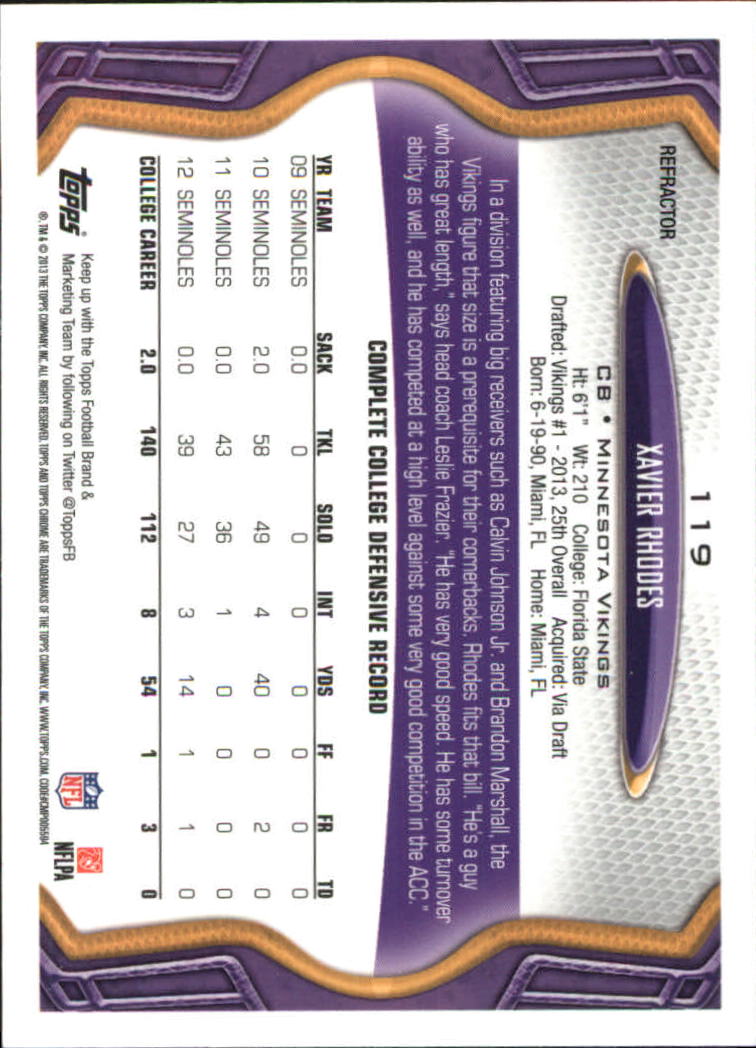 2013 Topps Chrome Football Part 2 Parallel Regular Refractors Cards #1 to #220 - Picture 126 of 246