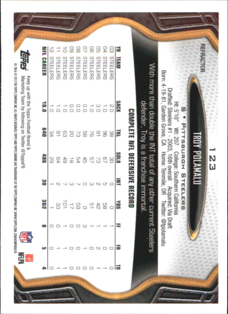 2013 Topps Chrome Football Part 2 Parallel Regular Refractors Cards #1 to #220 - Picture 130 of 246