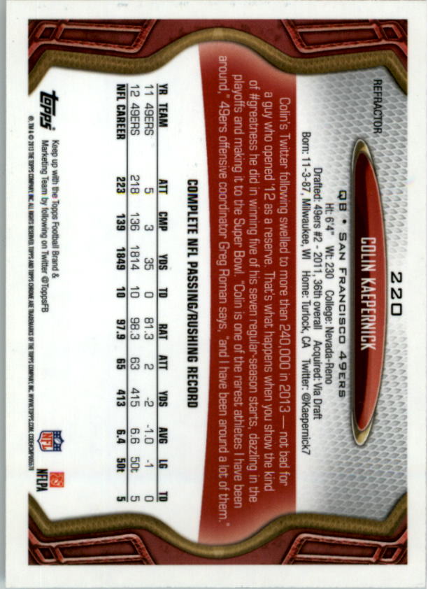 2013 Topps Chrome Football Part 2 Parallel Regular Refractors Cards #1 to #220 - Picture 246 of 246