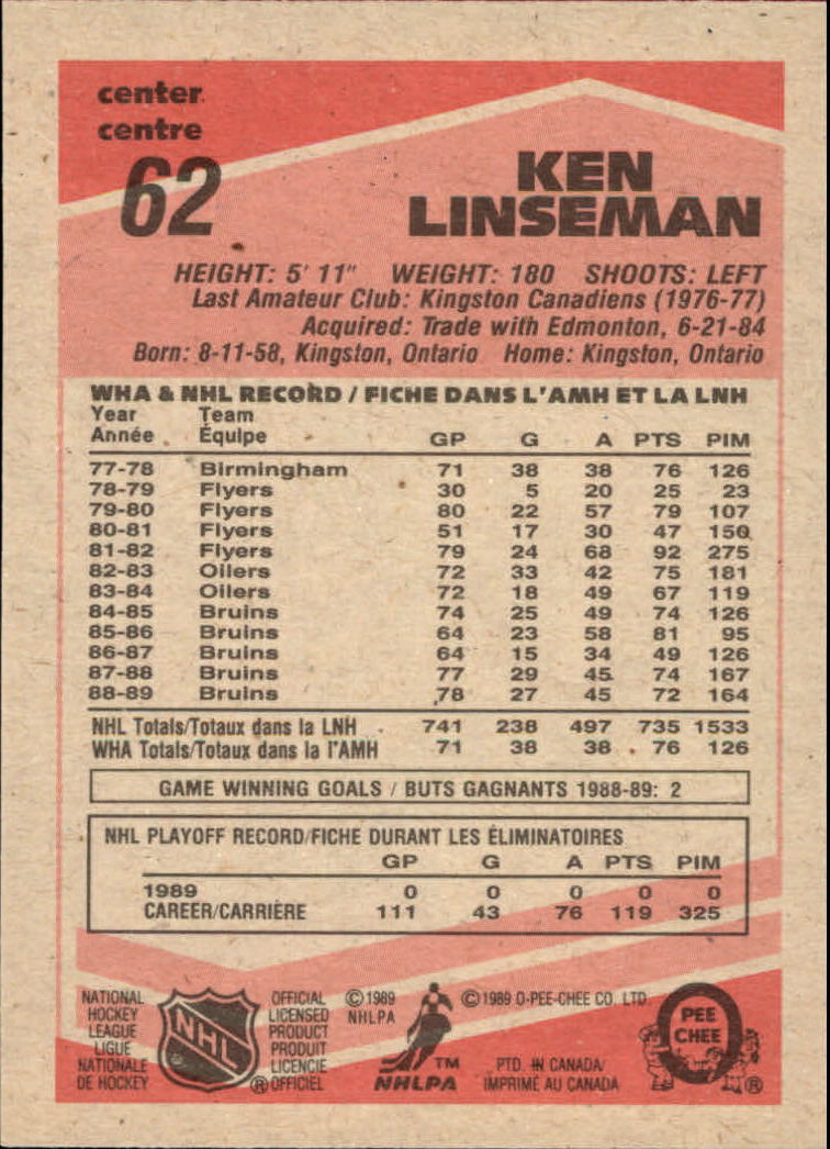 1989/1990 O-Pee-Chee Hockey Part 1 Main Set Cards #1 - #165 Rookies and Veterans - Picture 125 of 327