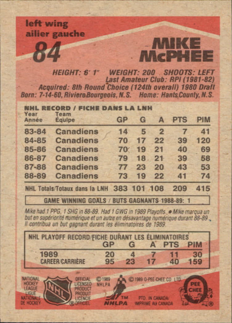 1989/1990 O-Pee-Chee Hockey Part 1 Main Set Cards #1 - #165 Rookies and Veterans - Picture 167 of 327