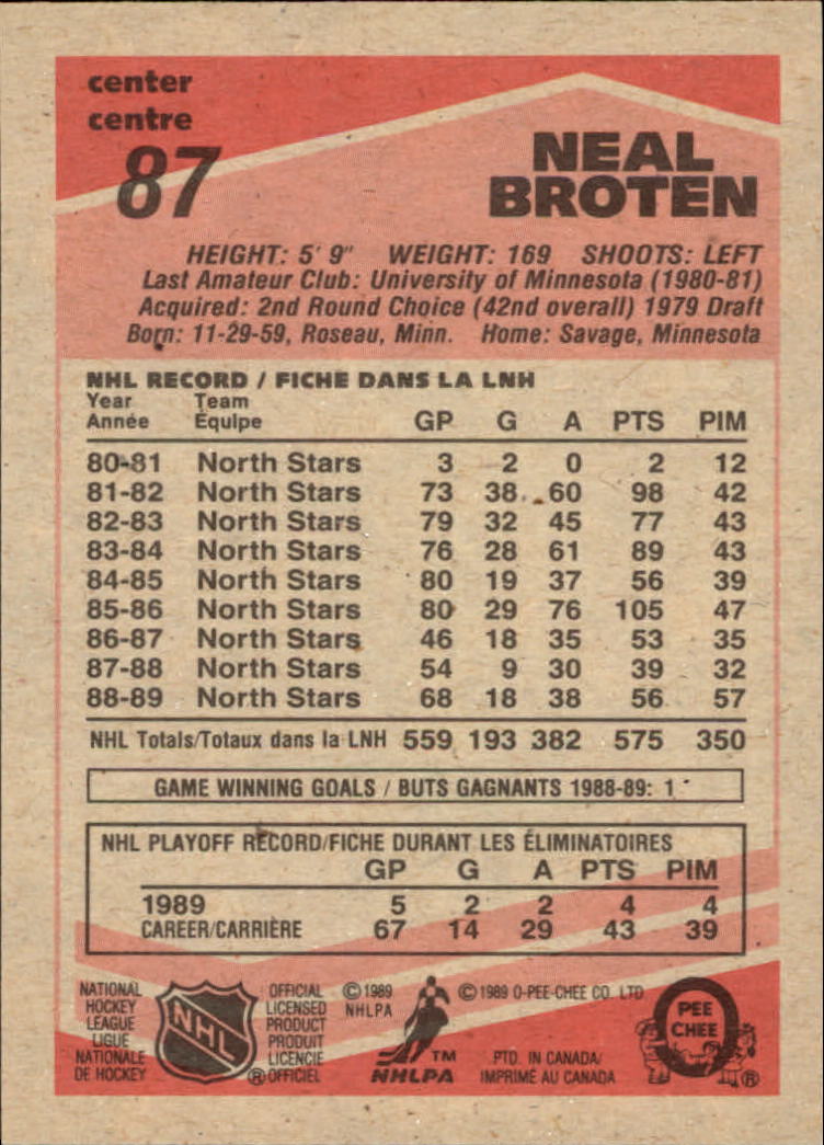 1989/1990 O-Pee-Chee Hockey Part 1 Main Set Cards #1 - #165 Rookies and Veterans - Picture 175 of 327