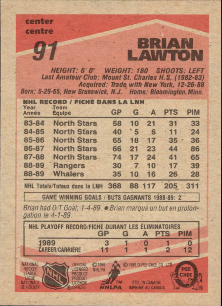 1989/1990 O-Pee-Chee Hockey Part 1 Main Set Cards #1 - #165 Rookies and Veterans - Picture 183 of 327