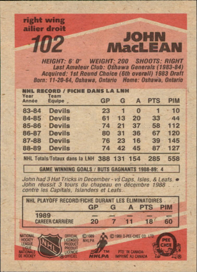 1989/1990 O-Pee-Chee Hockey Part 1 Main Set Cards #1 - #165 Rookies and Veterans - Picture 205 of 327