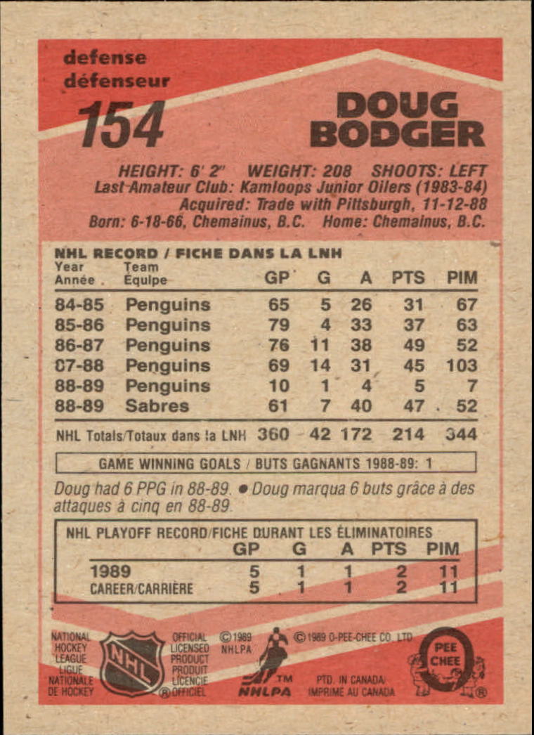 1989/1990 O-Pee-Chee Hockey Part 1 Main Set Cards #1 - #165 Rookies and Veterans - Picture 307 of 327