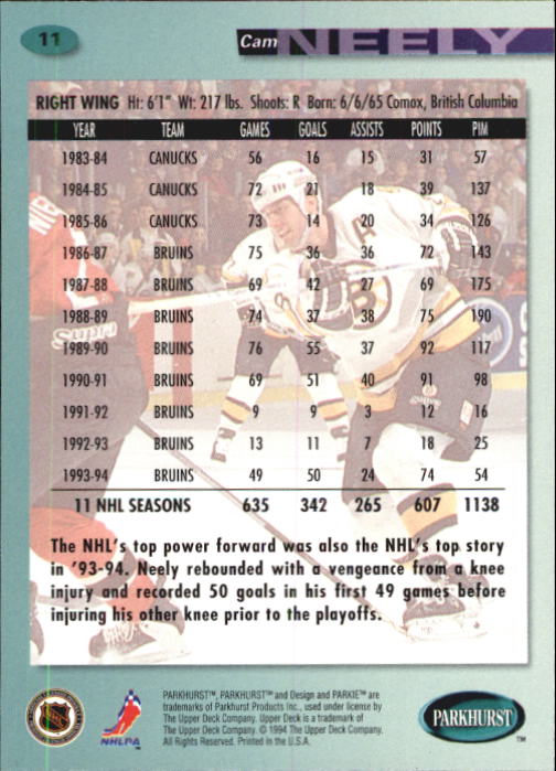 B0740- 1994-95 Parkhurst Hk Card #s 1-200 +Rookies -You Pick- 15+ FREE US SHIP - Picture 23 of 383