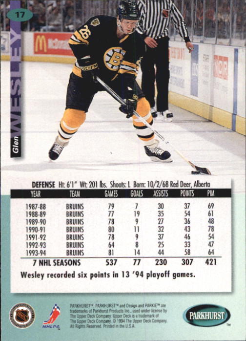B0740- 1994-95 Parkhurst Hk Card #s 1-200 +Rookies -You Pick- 15+ FREE US SHIP - Picture 35 of 383