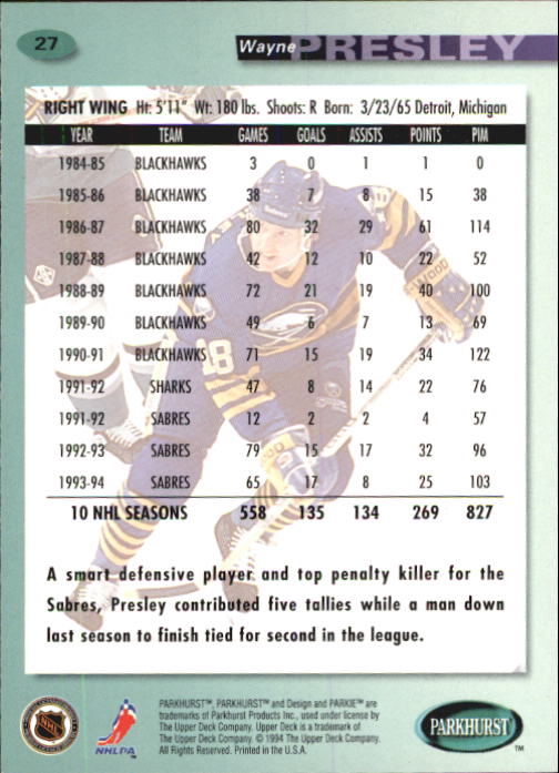B0740- 1994-95 Parkhurst Hk Card #s 1-200 +Rookies -You Pick- 15+ FREE US SHIP - Picture 55 of 383