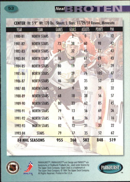 B0740- 1994-95 Parkhurst Hk Card #s 1-200 +Rookies -You Pick- 15+ FREE US SHIP - Picture 101 of 383