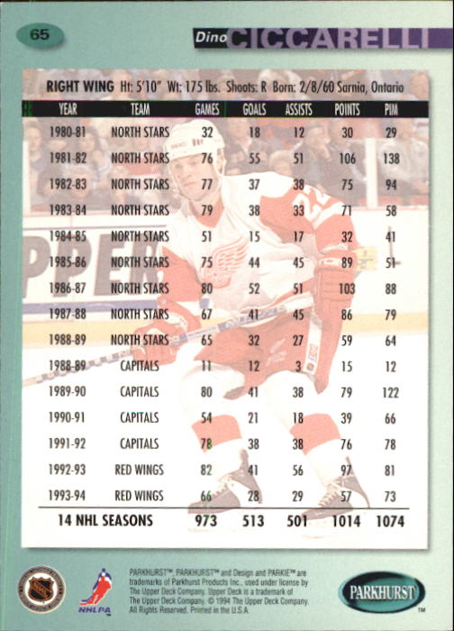 B0740- 1994-95 Parkhurst Hk Card #s 1-200 +Rookies -You Pick- 15+ FREE US SHIP - Picture 125 of 383