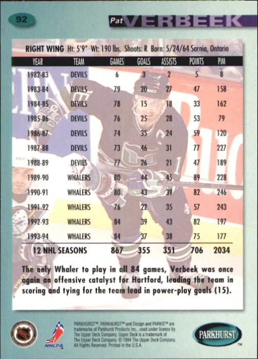B0740- 1994-95 Parkhurst Hk Card #s 1-200 +Rookies -You Pick- 15+ FREE US SHIP - Picture 179 of 383