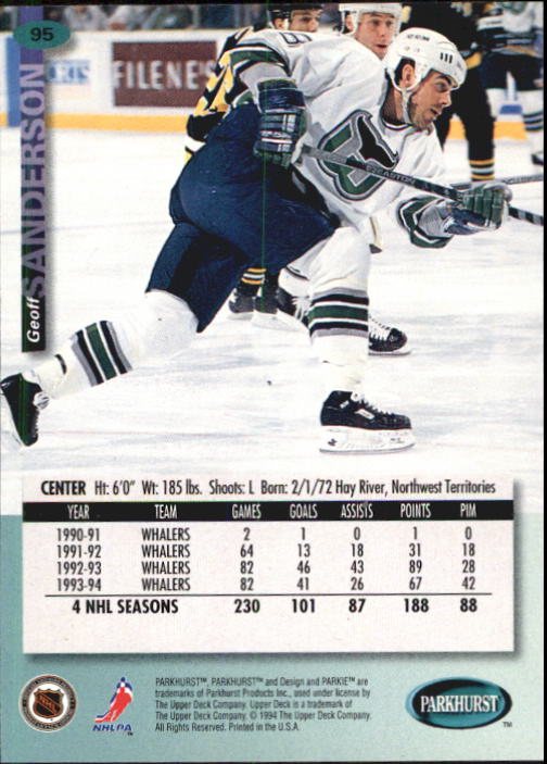 B0740- 1994-95 Parkhurst Hk Card #s 1-200 +Rookies -You Pick- 15+ FREE US SHIP - Picture 183 of 383