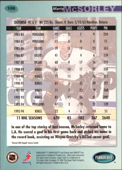B0740- 1994-95 Parkhurst Hk Card #s 1-200 +Rookies -You Pick- 15+ FREE US SHIP - Picture 203 of 383
