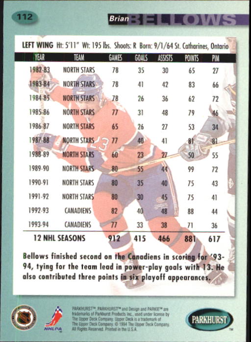 B0740- 1994-95 Parkhurst Hk Card #s 1-200 +Rookies -You Pick- 15+ FREE US SHIP - Picture 215 of 383