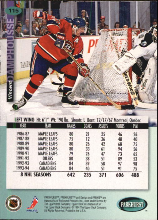 B0740- 1994-95 Parkhurst Hk Card #s 1-200 +Rookies -You Pick- 15+ FREE US SHIP - Picture 217 of 383