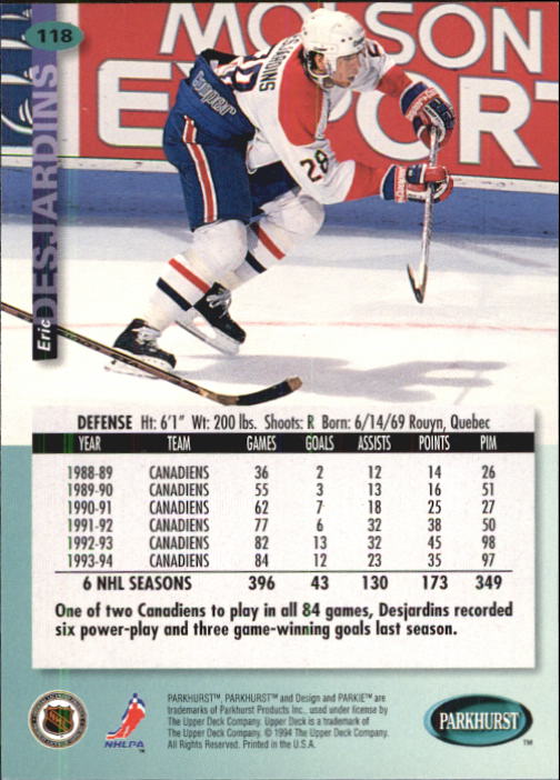 B0740- 1994-95 Parkhurst Hk Card #s 1-200 +Rookies -You Pick- 15+ FREE US SHIP - Picture 223 of 383