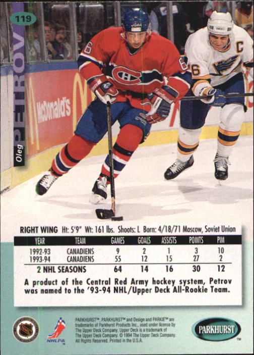 B0740- 1994-95 Parkhurst Hk Card #s 1-200 +Rookies -You Pick- 15+ FREE US SHIP - Picture 225 of 383