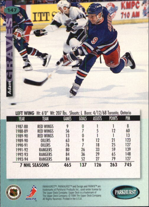 B0740- 1994-95 Parkhurst Hk Card #s 1-200 +Rookies -You Pick- 15+ FREE US SHIP - Picture 281 of 383