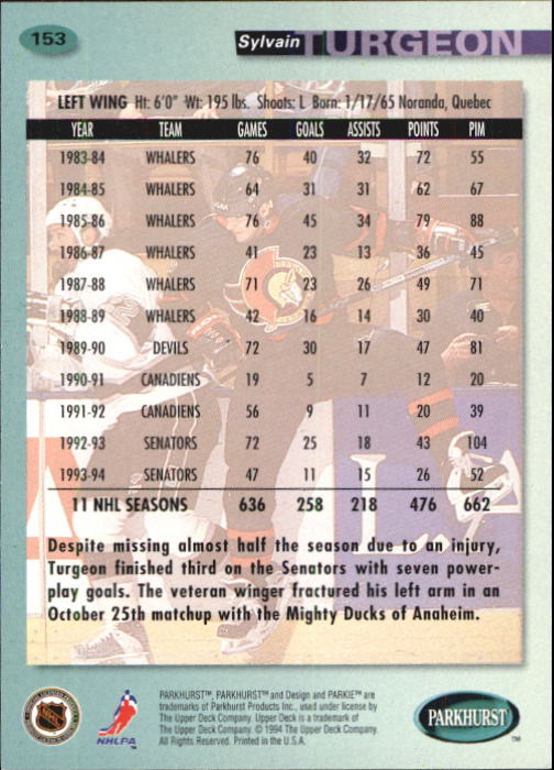 B0740- 1994-95 Parkhurst Hk Card #s 1-200 +Rookies -You Pick- 15+ FREE US SHIP - Picture 291 of 383