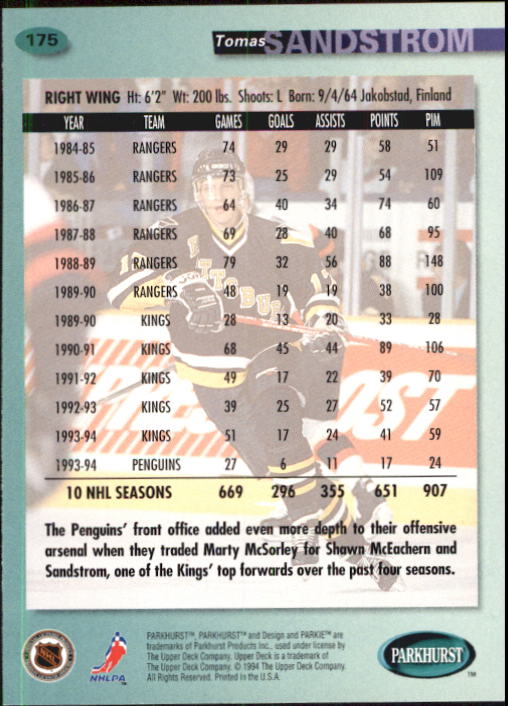 B0740- 1994-95 Parkhurst Hk Card #s 1-200 +Rookies -You Pick- 15+ FREE US SHIP - Picture 335 of 383