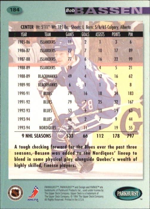 B0740- 1994-95 Parkhurst Hk Card #s 1-200 +Rookies -You Pick- 15+ FREE US SHIP - Picture 351 of 383