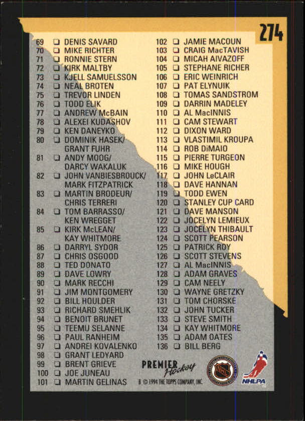 1994-95 Topps Premier Hockey (Pick Card From List 251-499) C142 2-21 - Picture 41 of 381