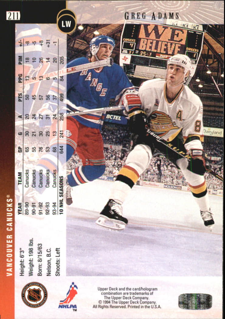 B1030- 1994-95 Upper Deck Hk #s 201-400 +Rookies -You Pick- 15+ FREE US SHIP