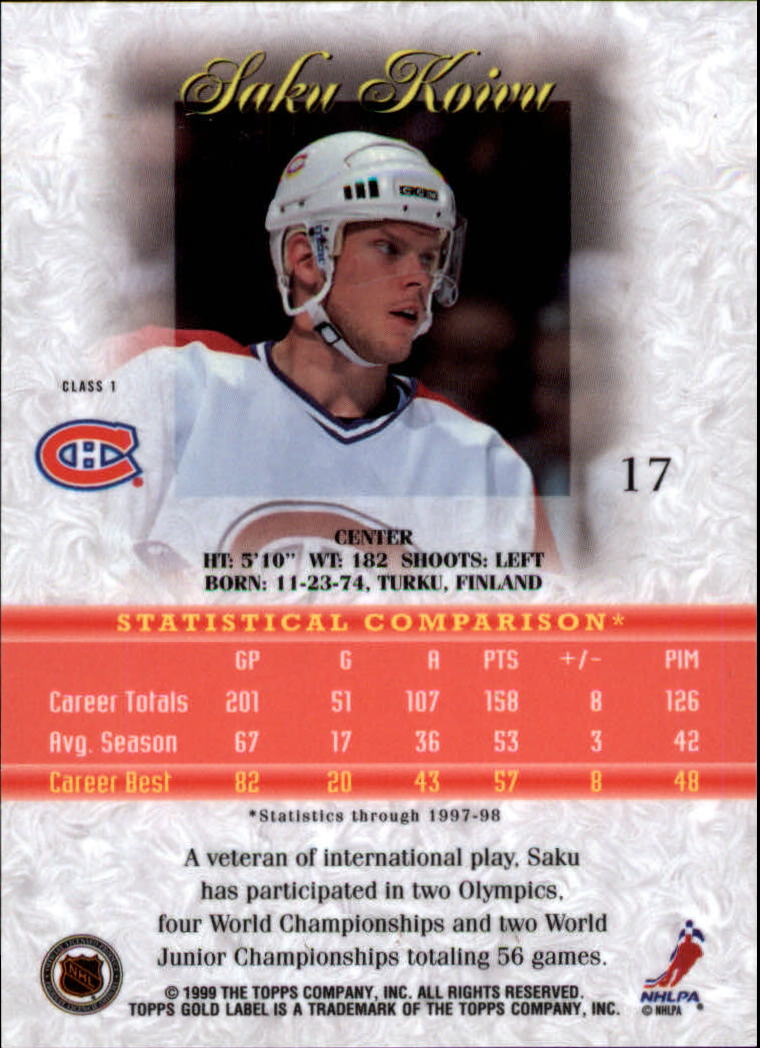 1998-99 Topps Gold Label Class 1 Hockey Card Pick